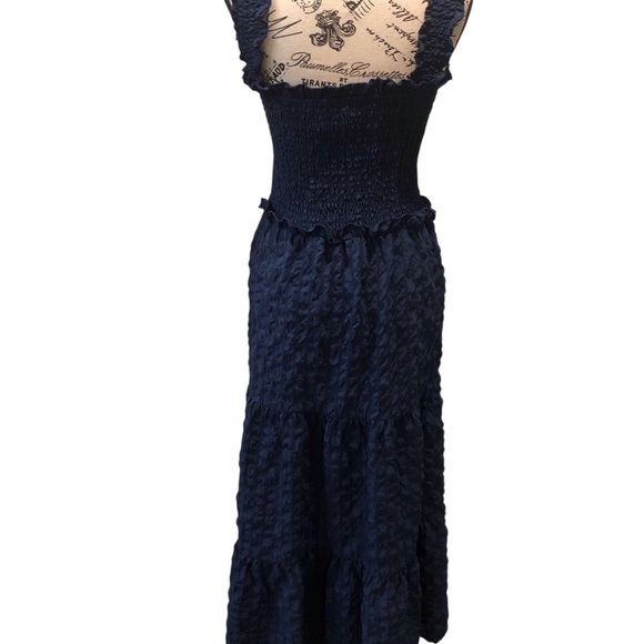 Simply Southern Collection XL Navy Maxi Dress Smocked and Tiered Puffy - Picture 2 of 5